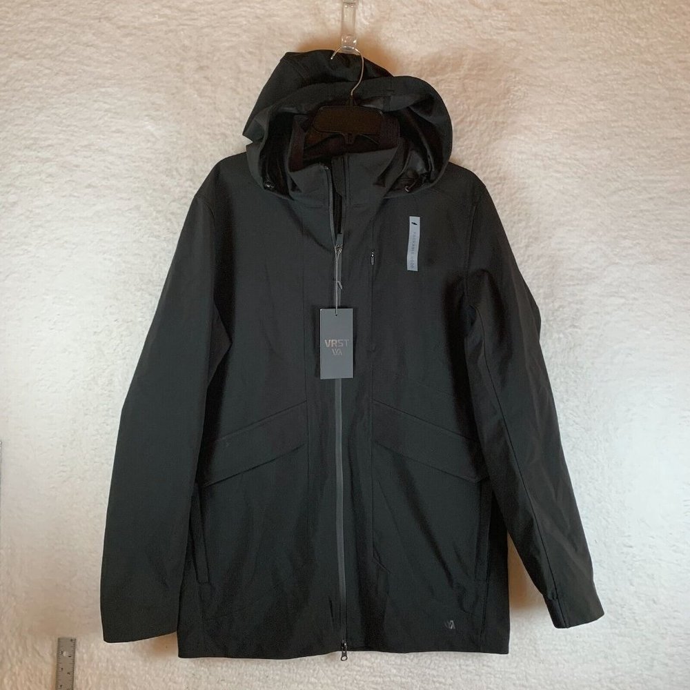 VRST‎ Rain Jacket Men's Small Black Polyester Hooded Full Zip Windbreaker 7076